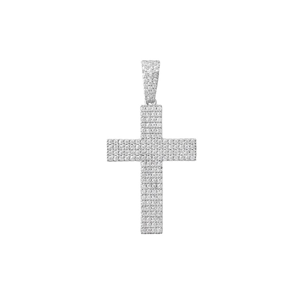 Four Row Cross Pendant 18K x Moissanite - ICECI