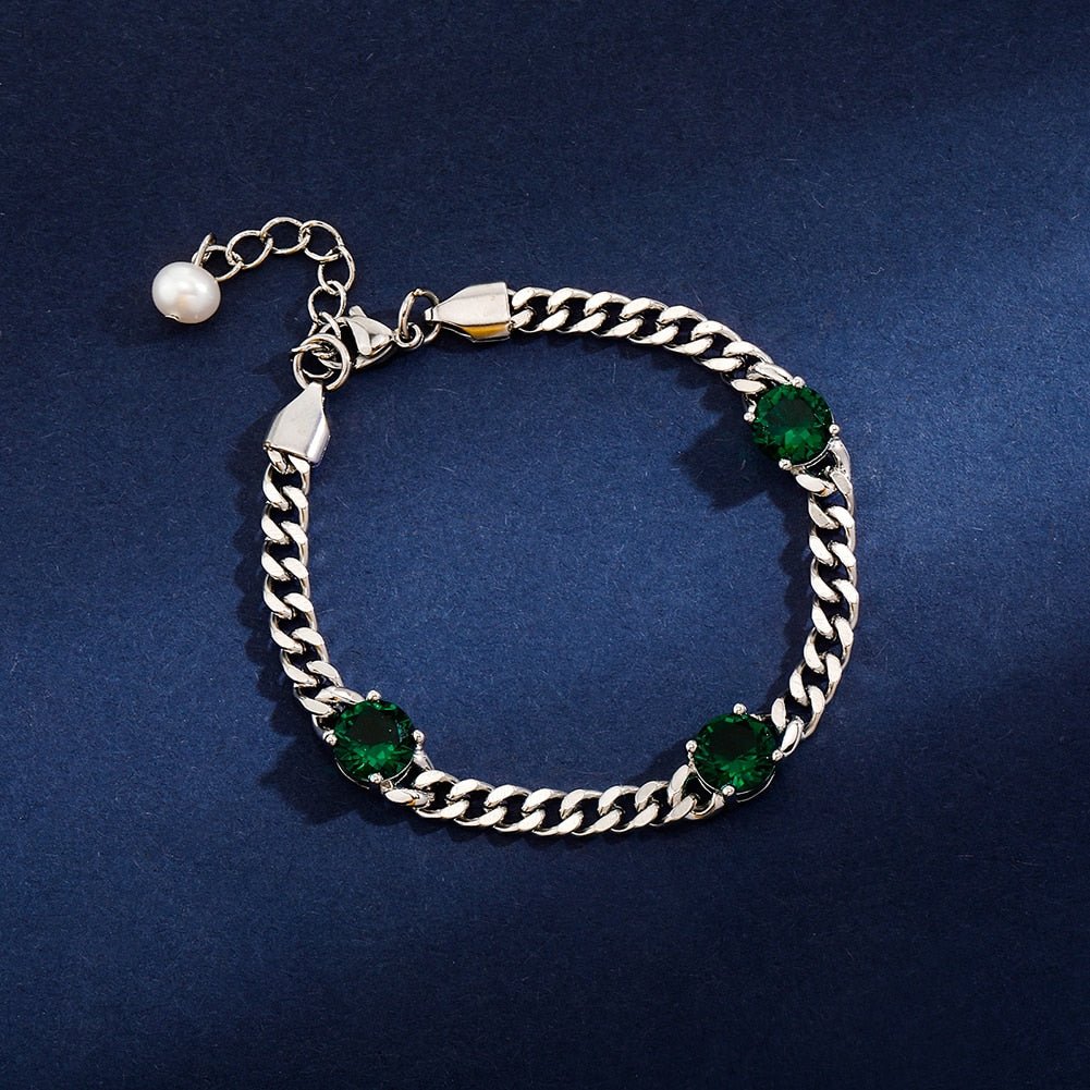 Gemstone Station Pearl Tail Cuban Bracelet 14K - ICECI