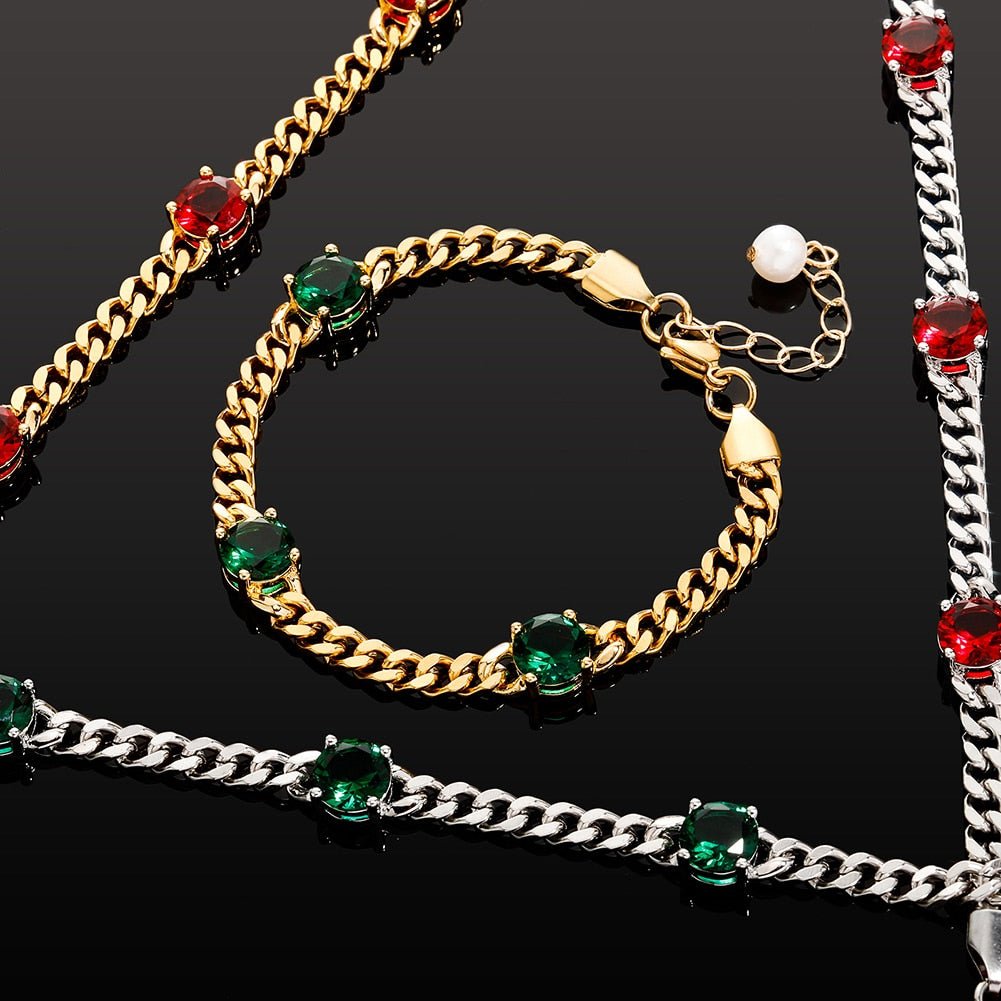 Gemstone Station Pearl Tail Cuban Bracelet 14K - ICECI