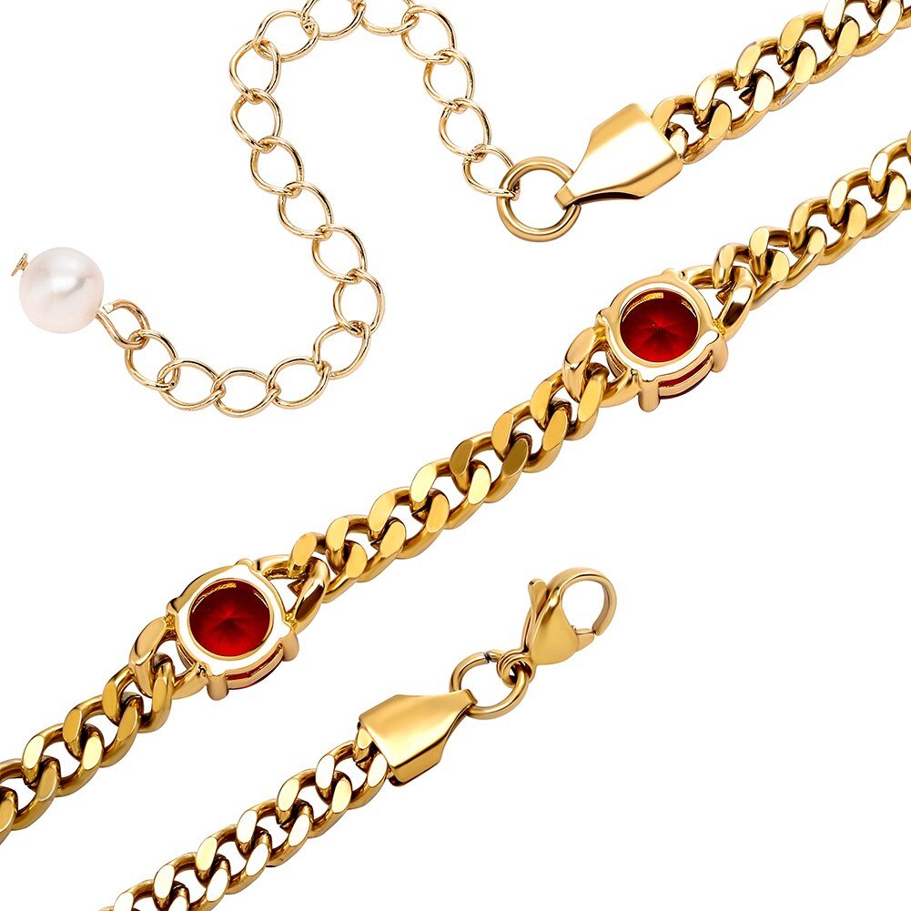 Gemstone Station Pearl Tail Cuban Bracelet 14K - ICECI