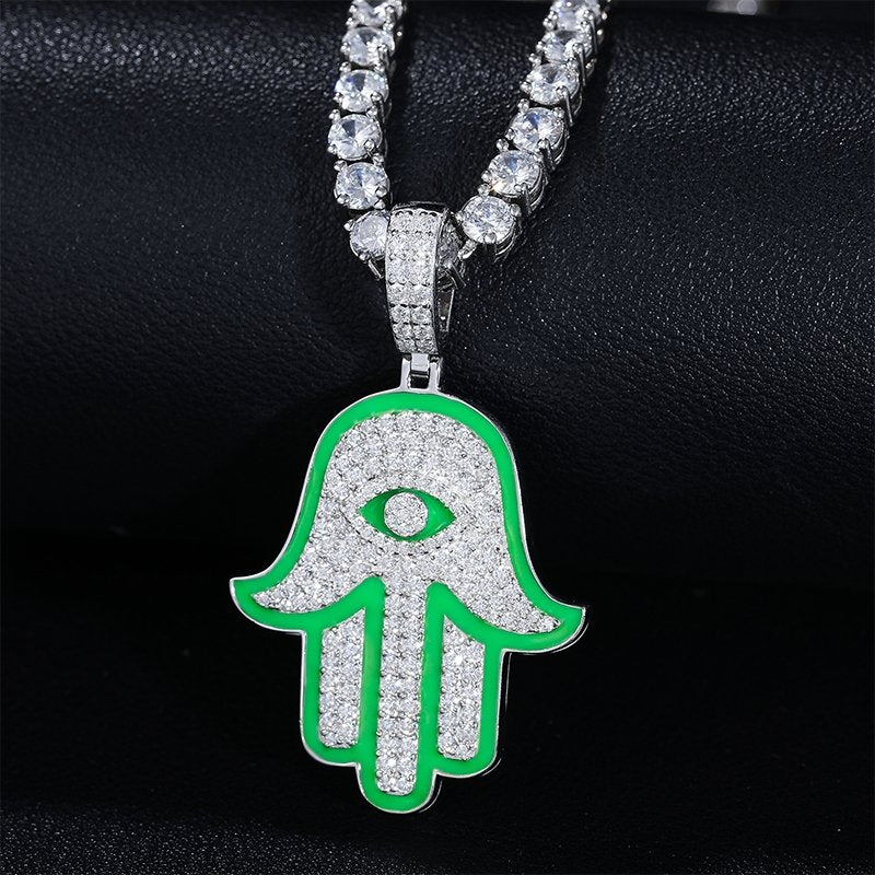 Glowing Hamsa Hand Pendant 18K x Moissanite - ICECI
