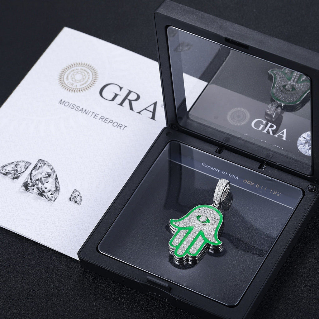 Glowing Hamsa Hand Pendant 18K x Moissanite - ICECI