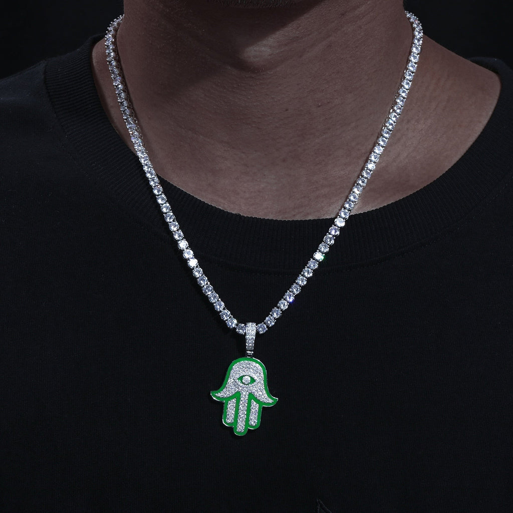 Glowing Hamsa Hand Pendant 18K x Moissanite - ICECI