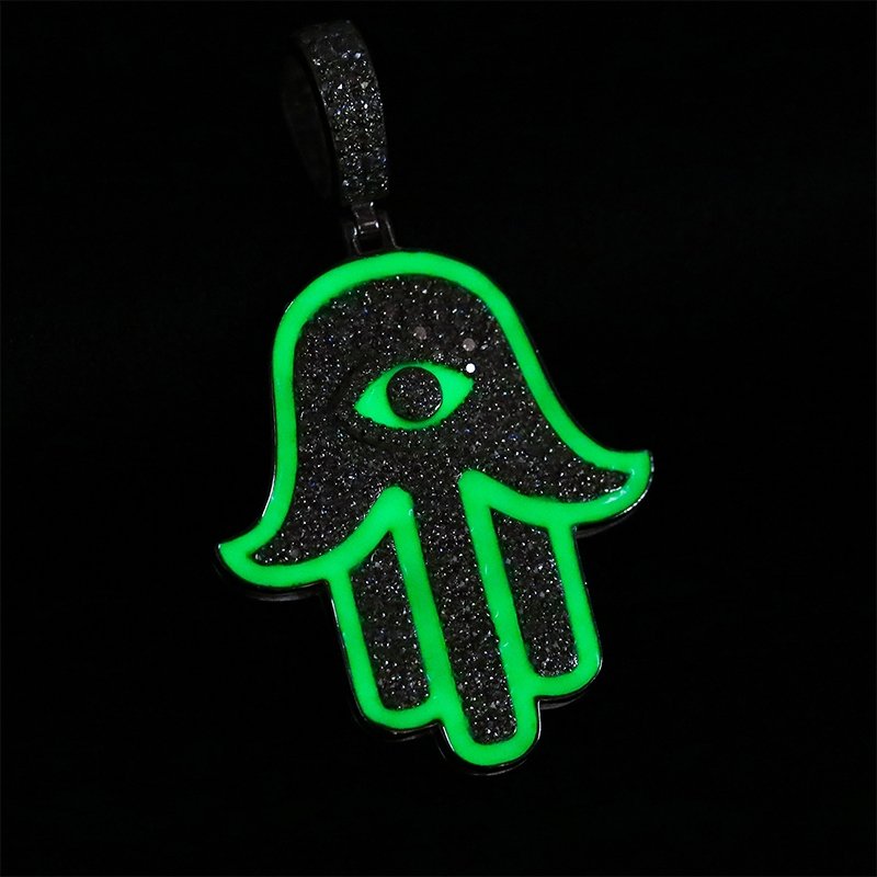 Glowing Hamsa Hand Pendant 18K x Moissanite - ICECI