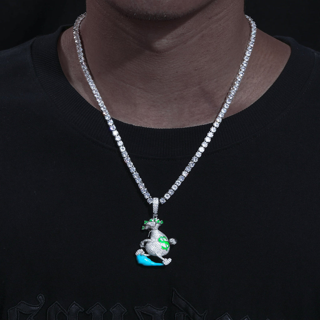 Glowing Money Bag Heist Pendant 18K x Moissanite - ICECI