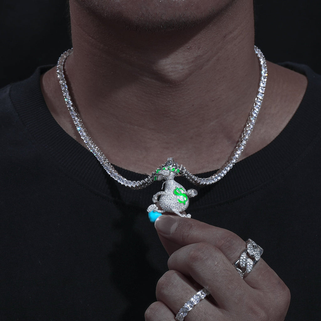 Glowing Money Bag Heist Pendant 18K x Moissanite - ICECI