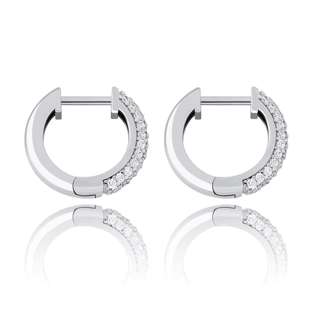 Half Iced Hoop Earrings 14K x Sterling Silver - ICECI