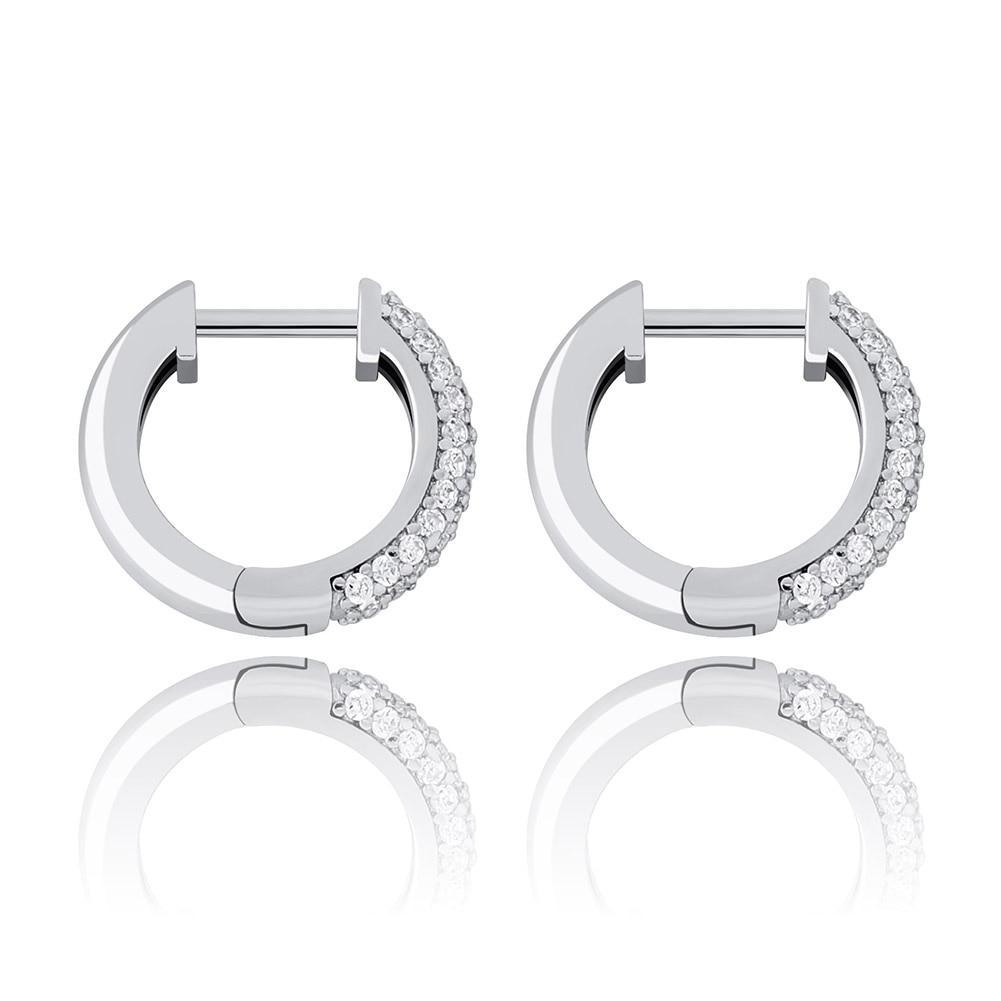 Half Iced Hoop Earrings 14K x Sterling Silver - ICECI
