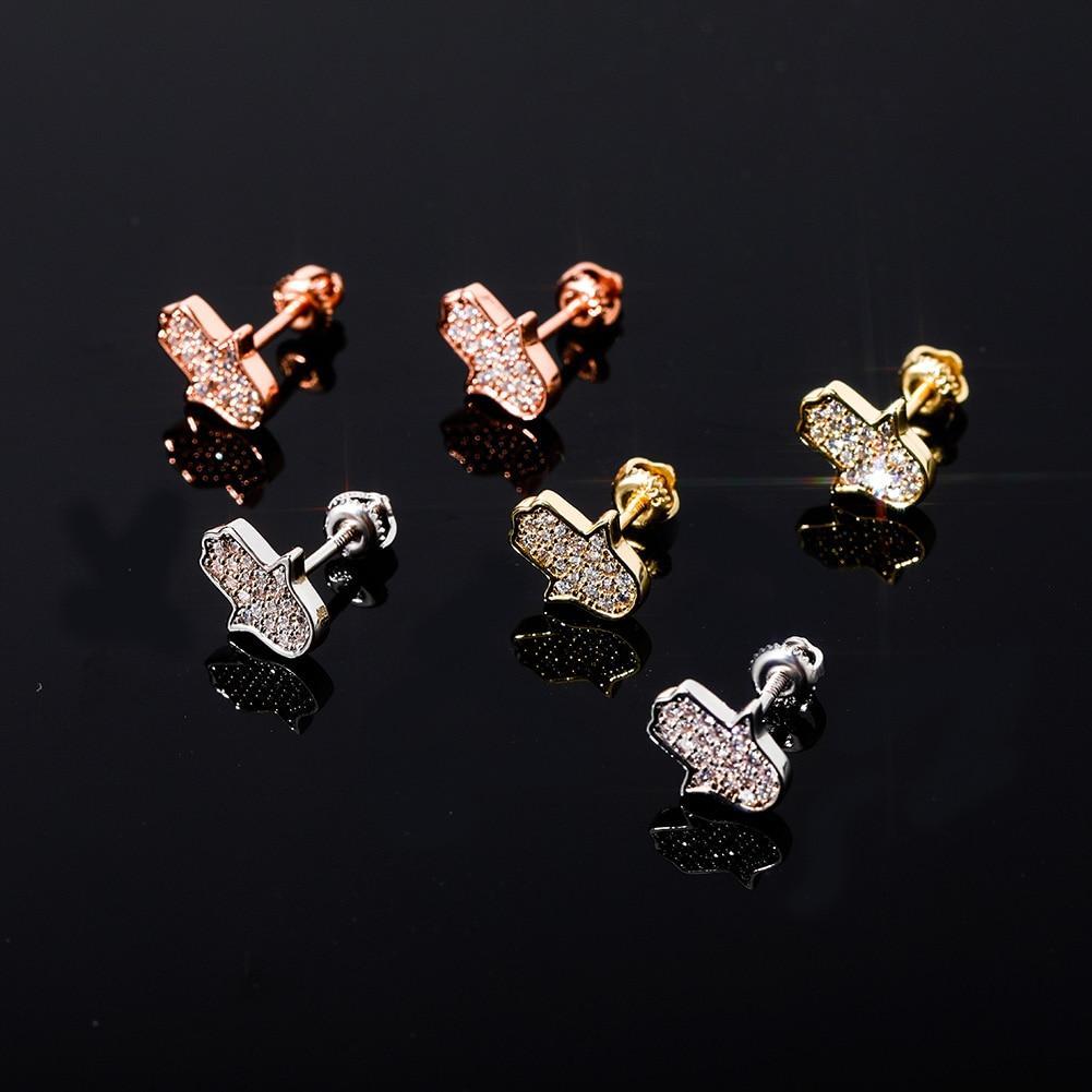 Hamsa Hand Stud Earrings 14K X Sterling Silver - ICECI