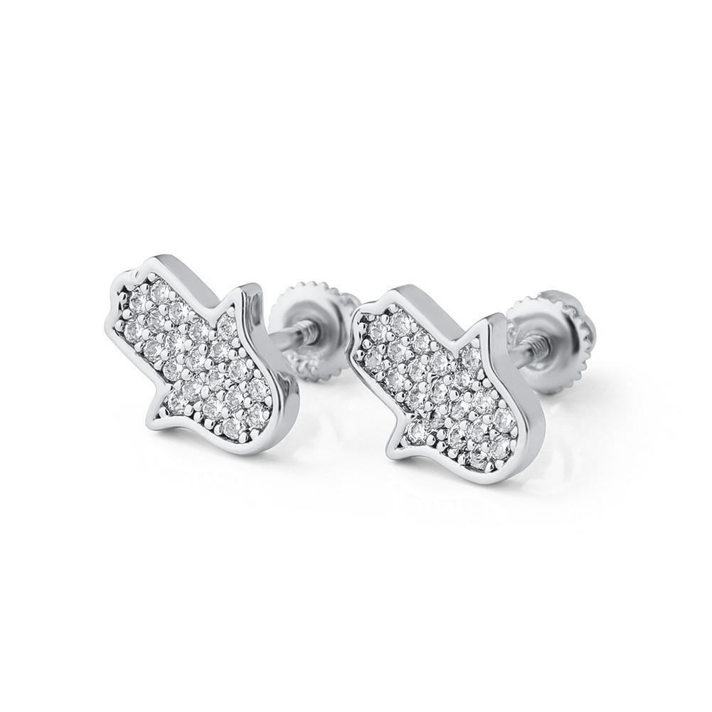 Hamsa Hand Stud Earrings 14K X Sterling Silver - ICECI