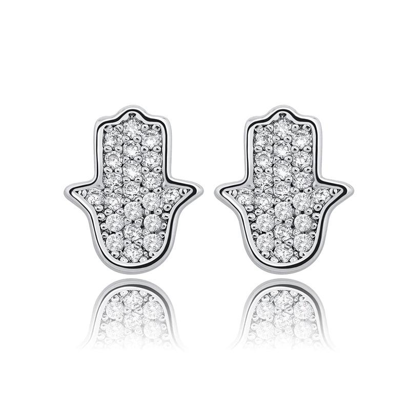Hamsa Hand Stud Earrings 14K X Sterling Silver - ICECI