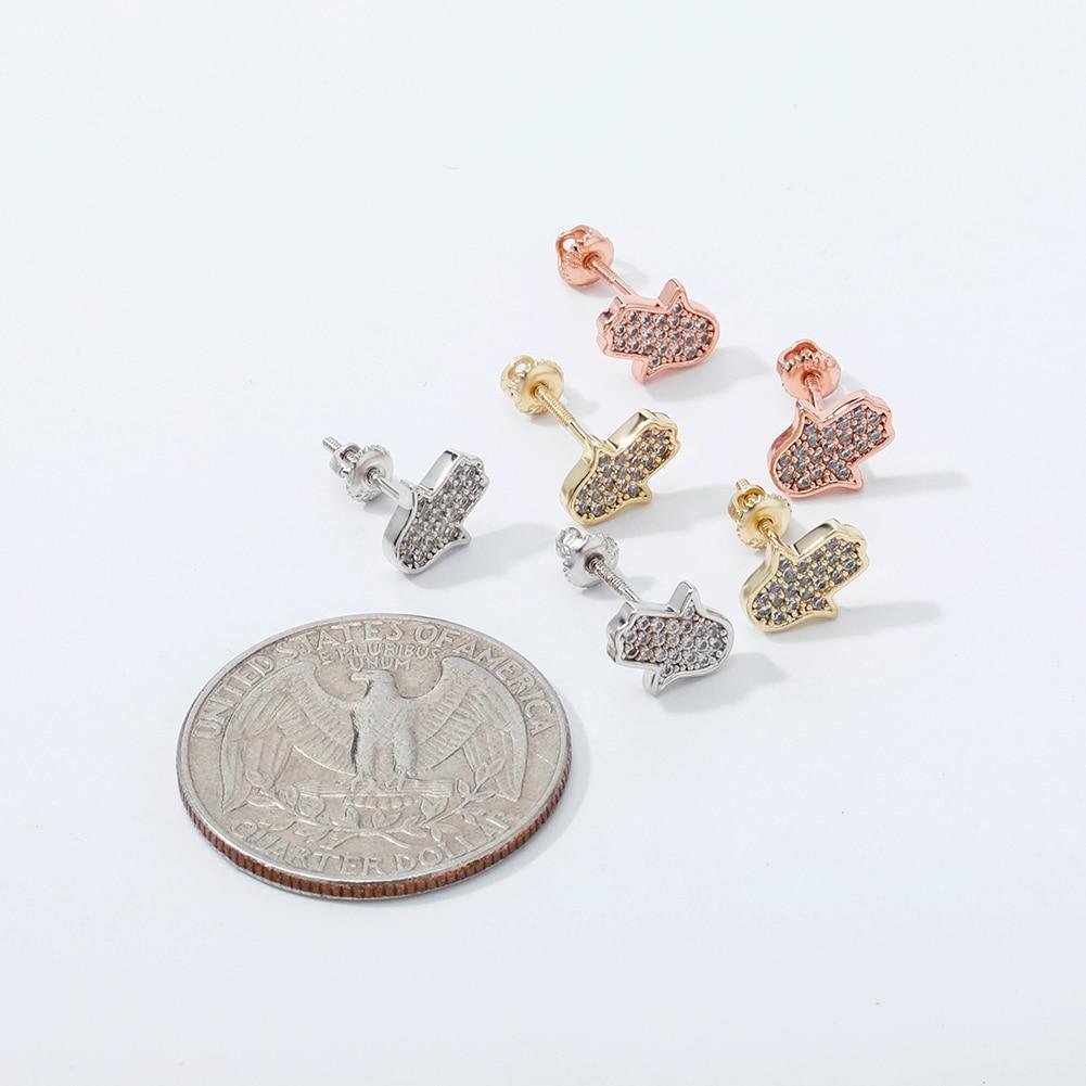 Hamsa Hand Stud Earrings 14K X Sterling Silver - ICECI
