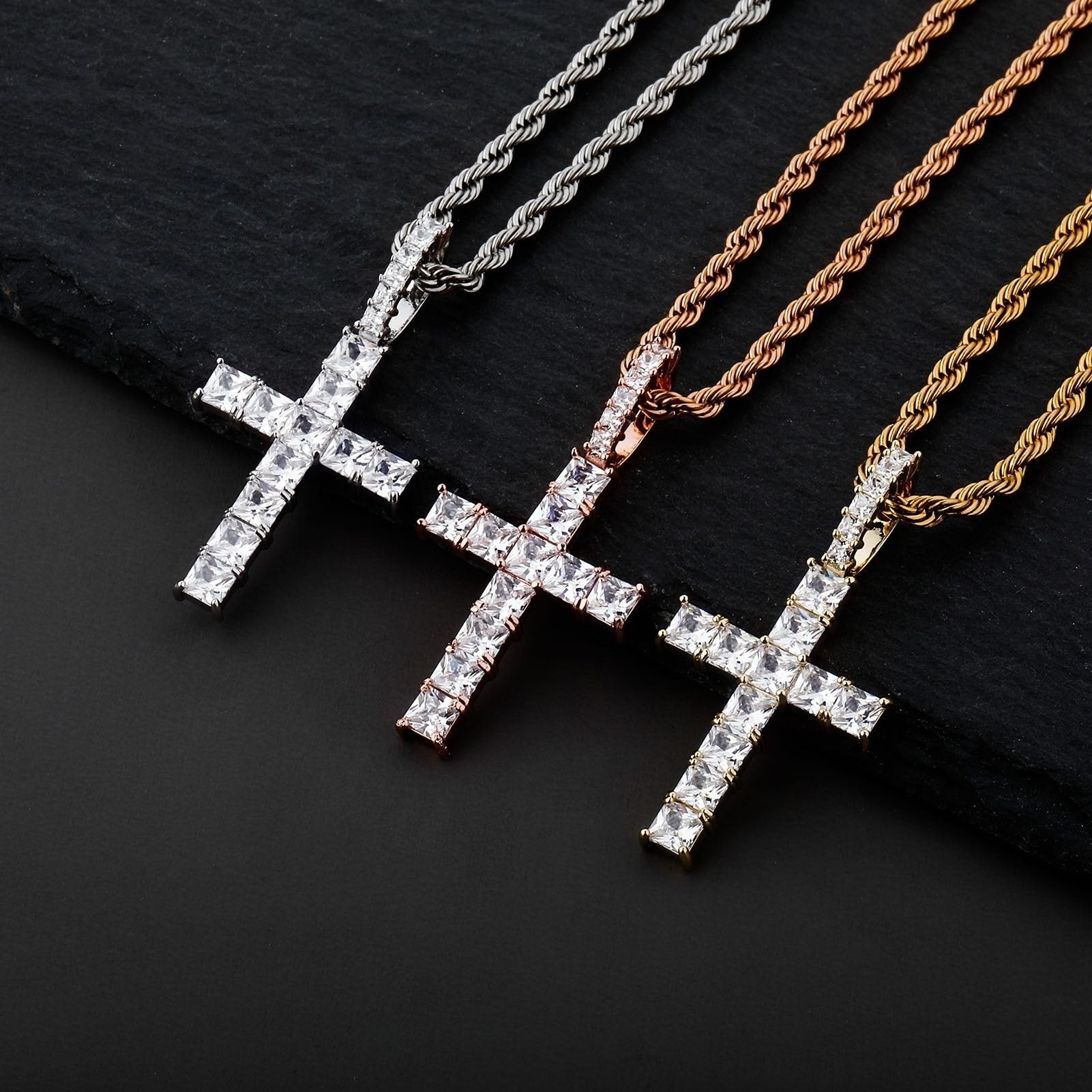 Iced Baguette Cross Pendant 14K - ICECI