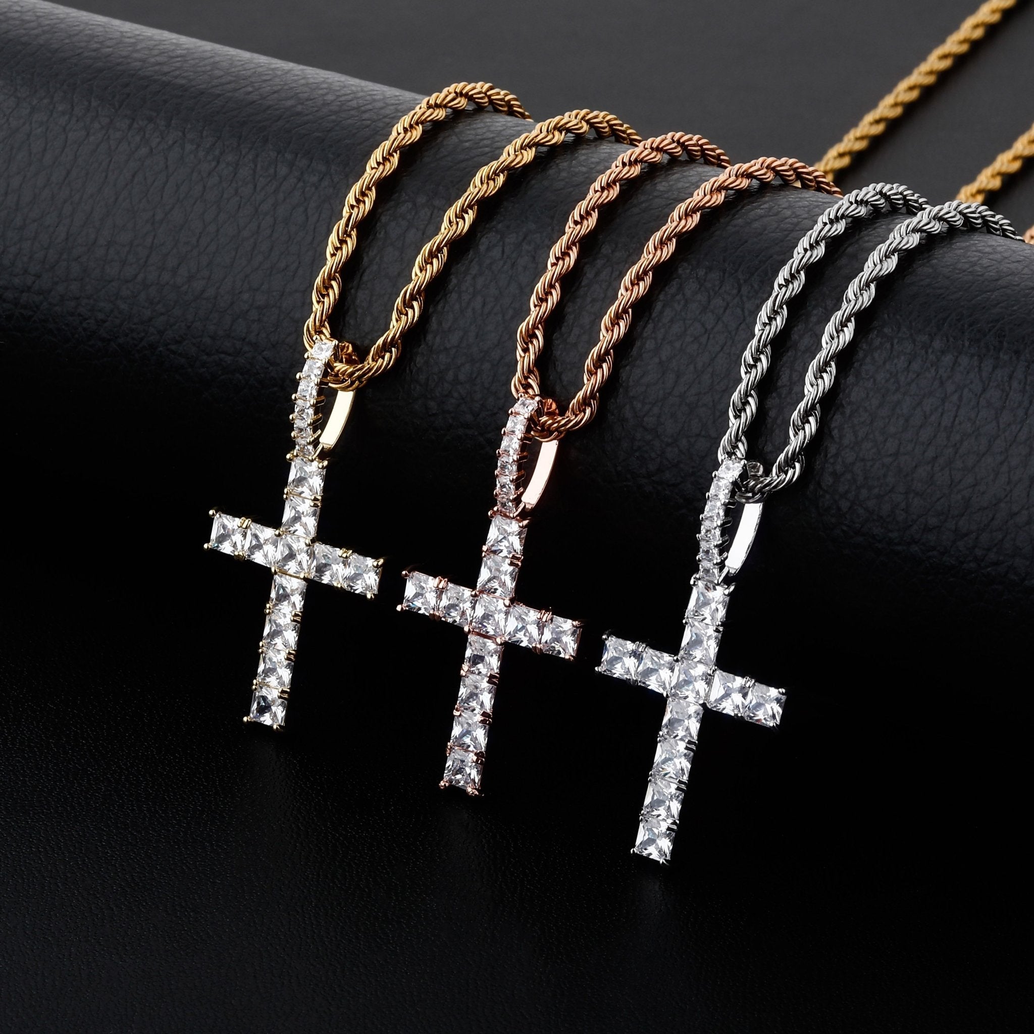 Iced Baguette Cross Pendant 14K - ICECI