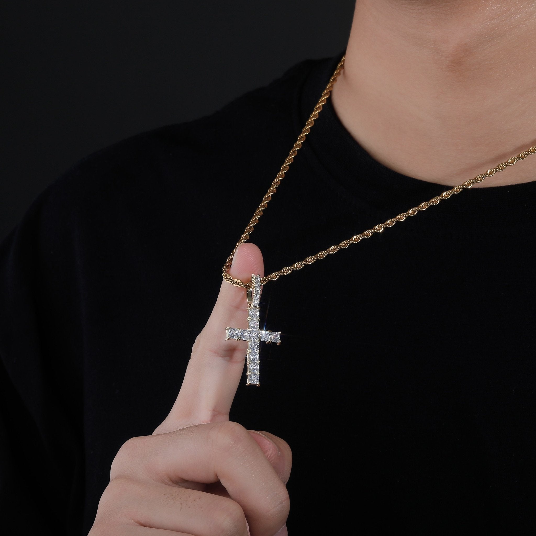 Iced Baguette Cross Pendant 14K - ICECI