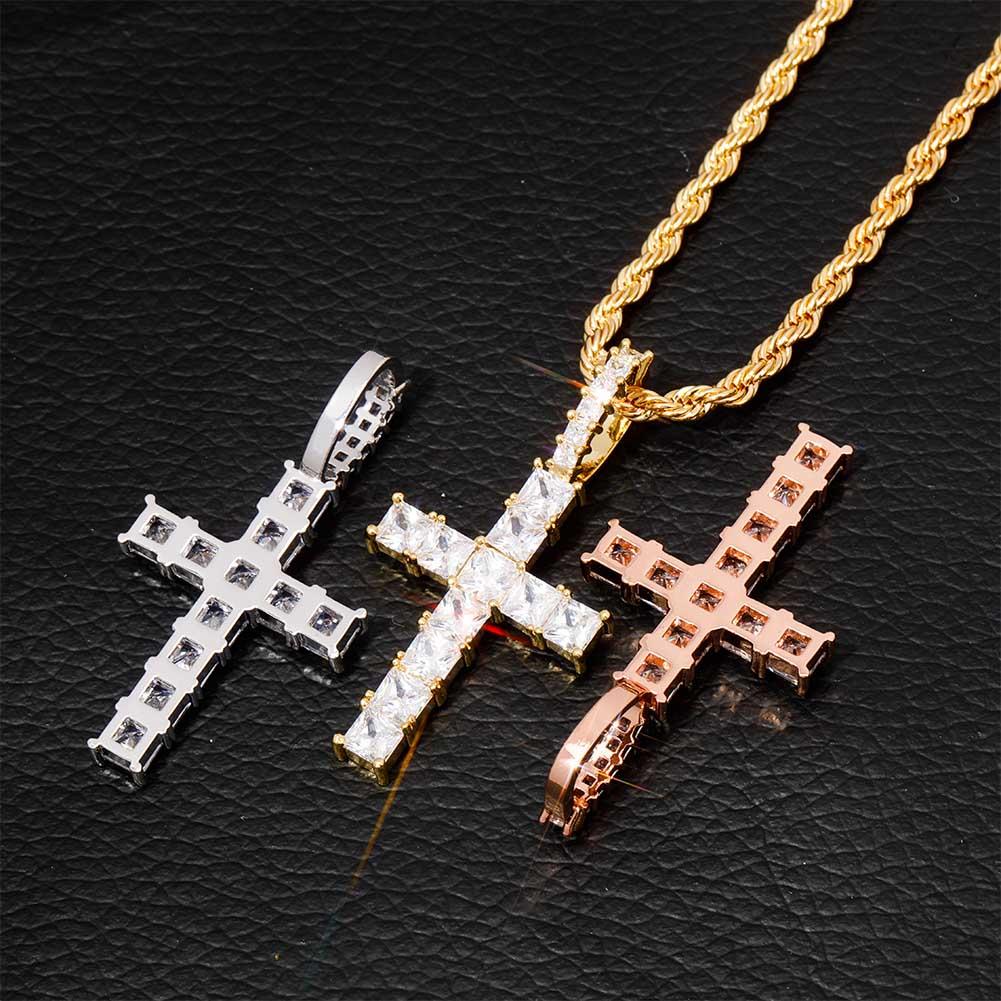 Iced Baguette Cross Pendant 14K - ICECI