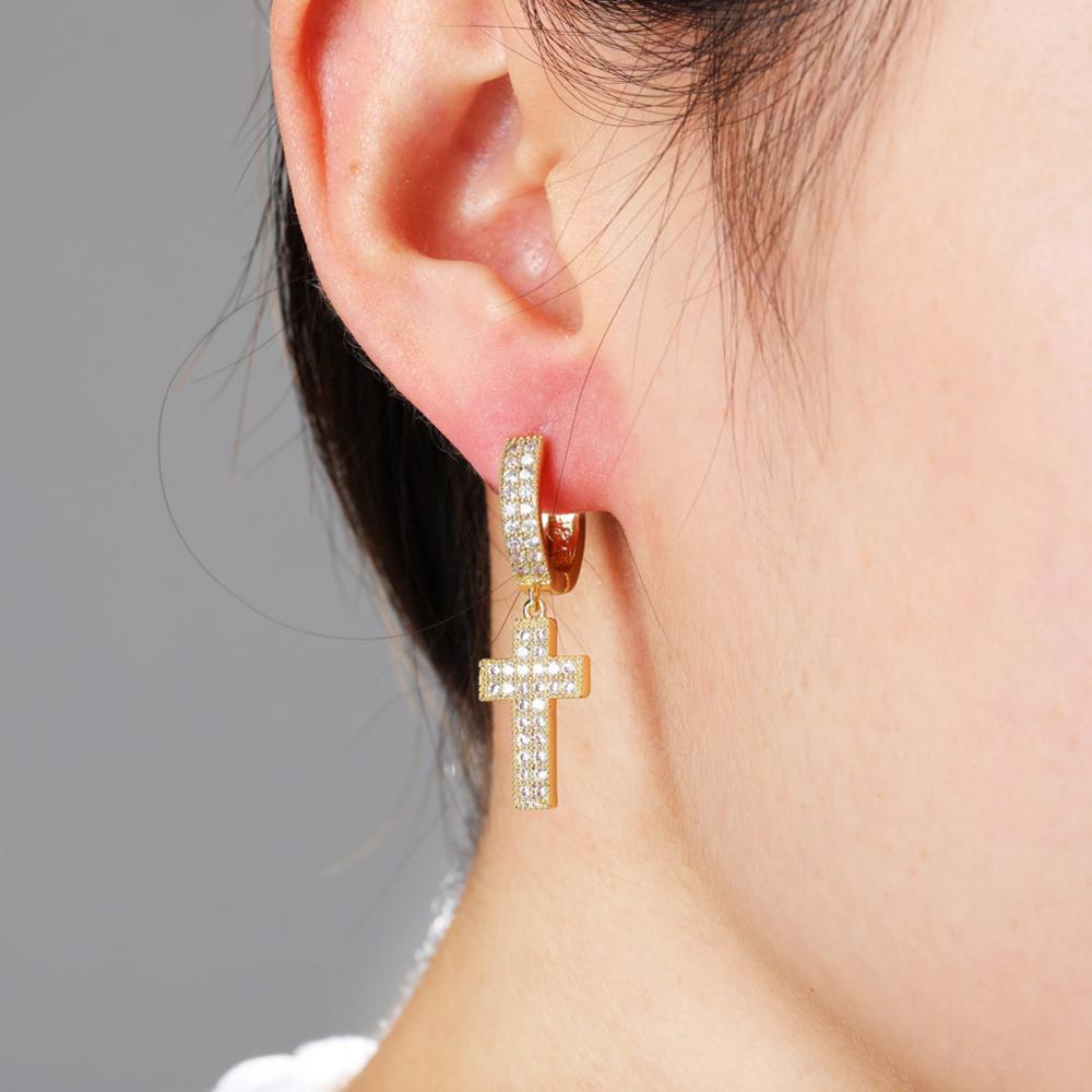 Iced Cross Drop Earrings 18K - ICECI