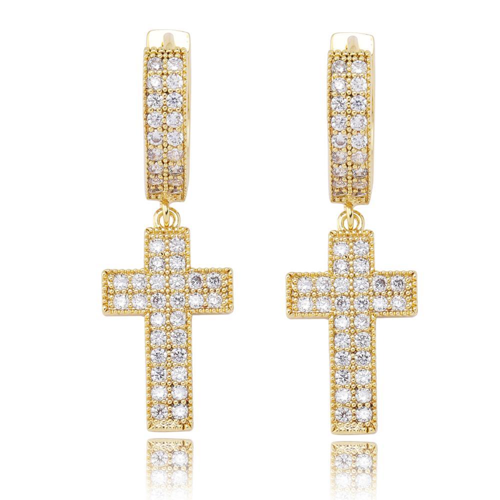 Iced Cross Drop Earrings 18K - ICECI