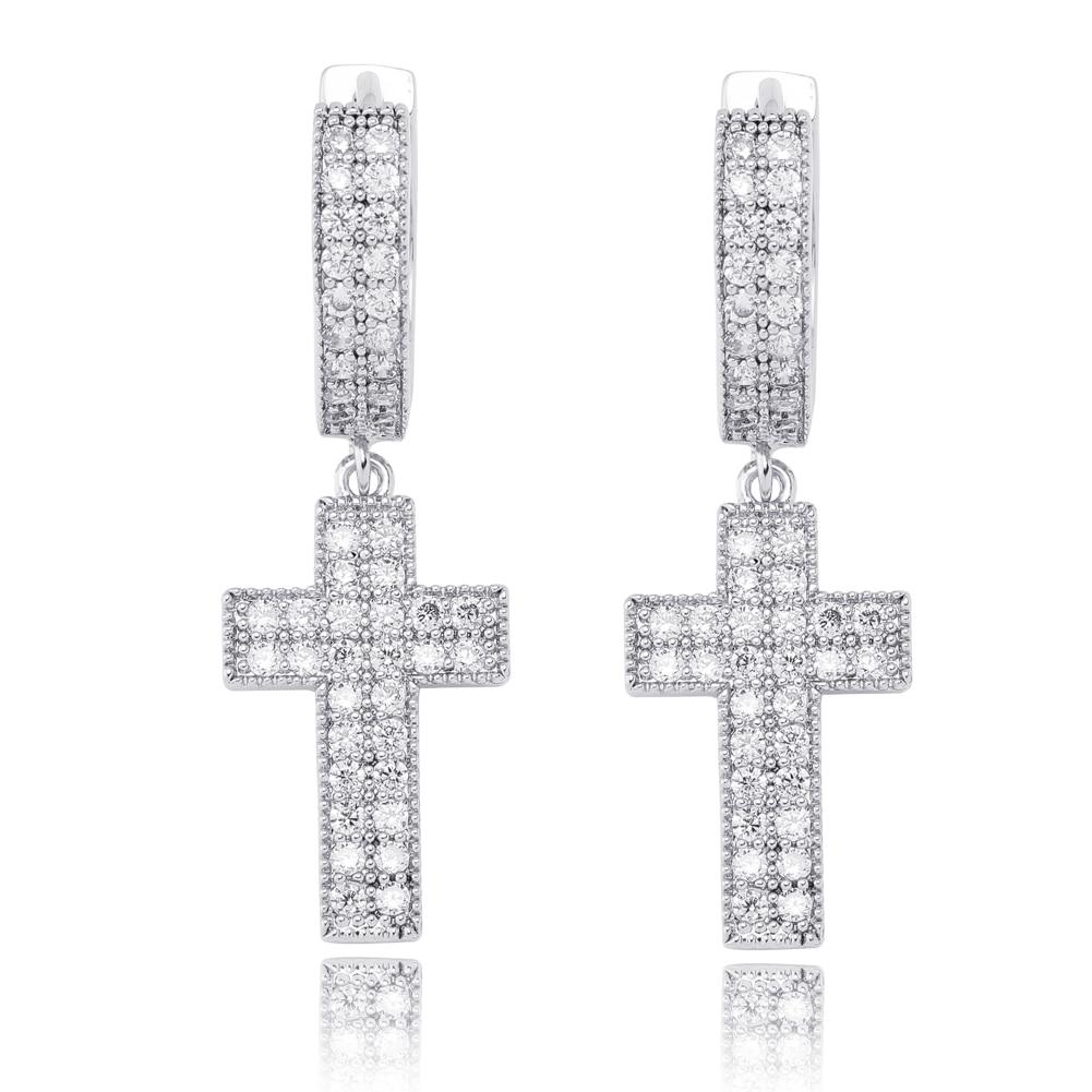 Iced Cross Drop Earrings 18K - ICECI