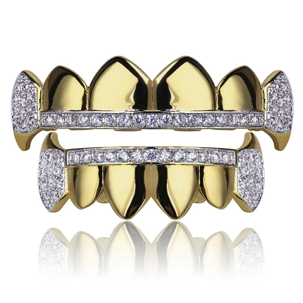 Iced Vampire Fangs Strip Grillz 14K - ICECI