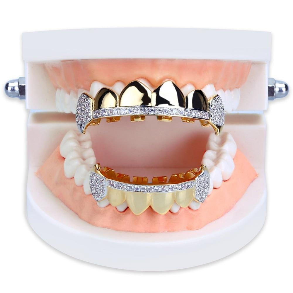 Iced Vampire Fangs Strip Grillz 14K - ICECI