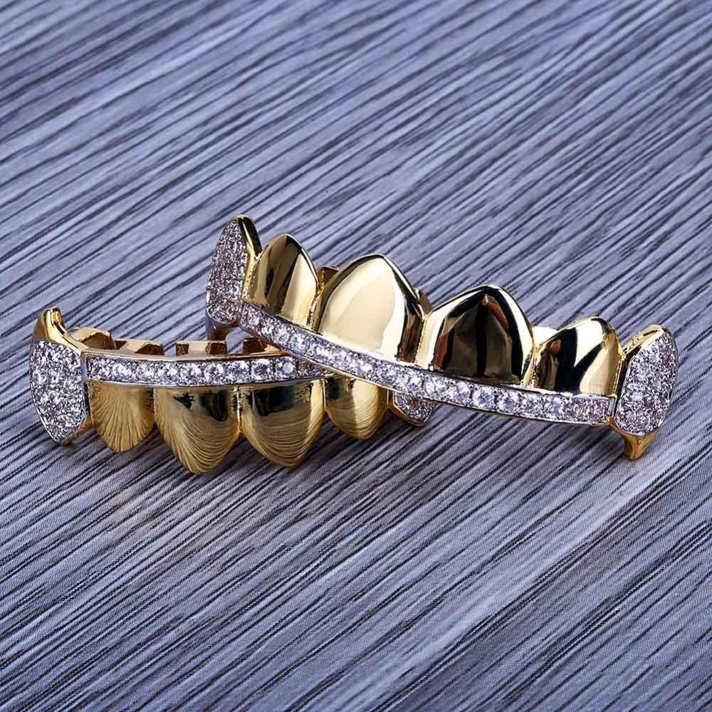 Iced Vampire Fangs Strip Grillz 14K - ICECI