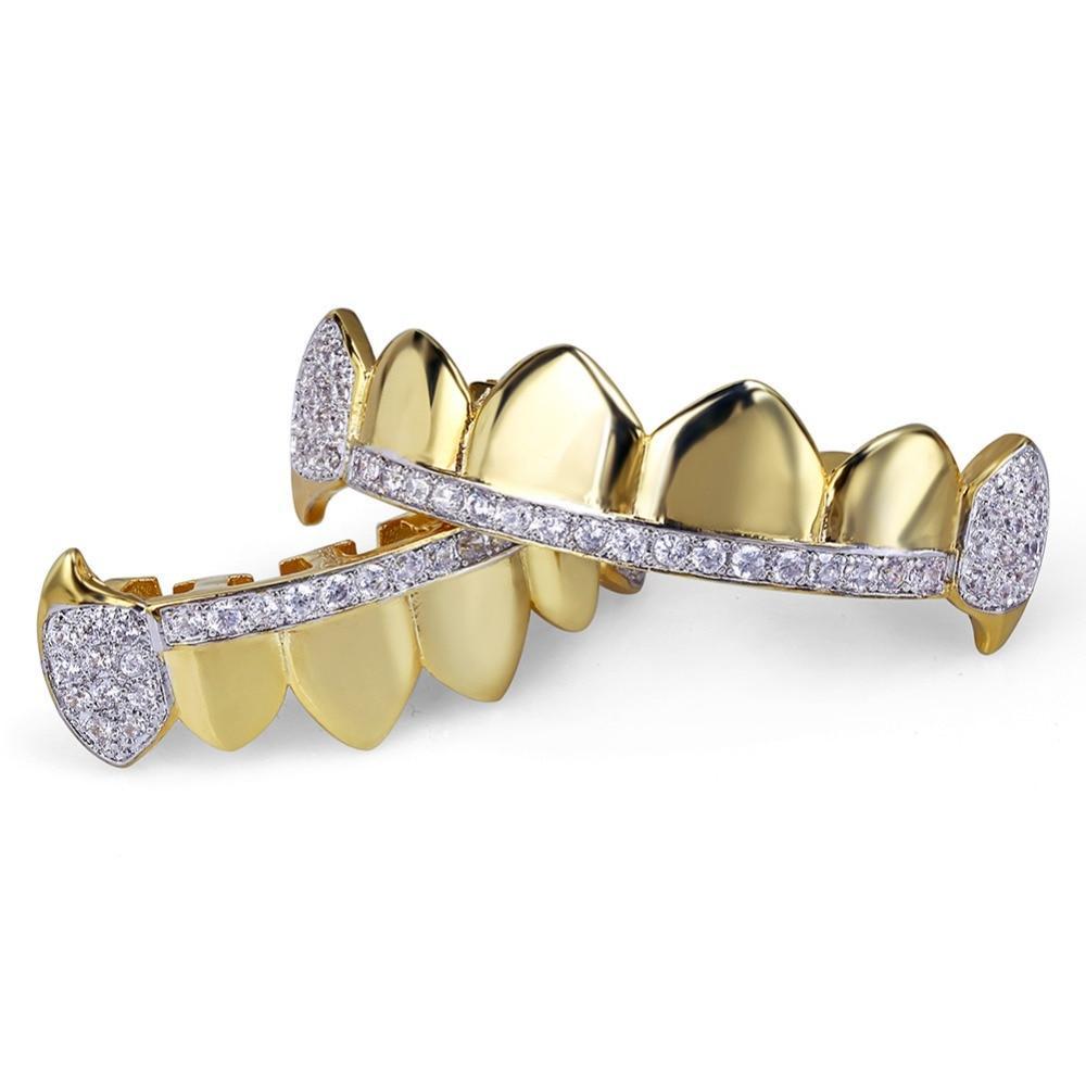 Iced Vampire Fangs Strip Grillz 14K - ICECI