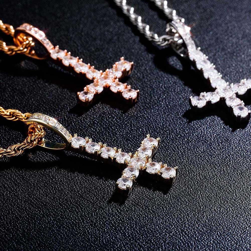 Inverted Diamond Cross Pendant 14K - ICECI