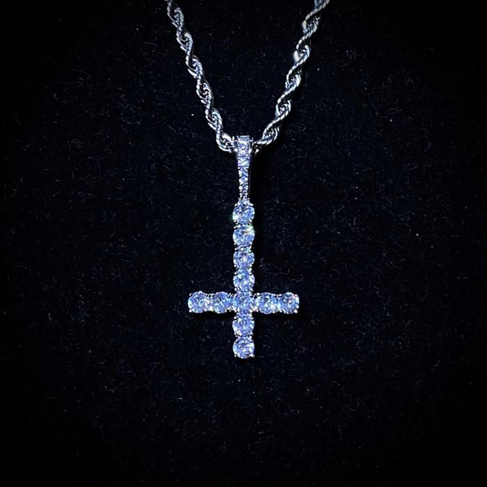 Inverted Diamond Cross Pendant 14K - ICECI