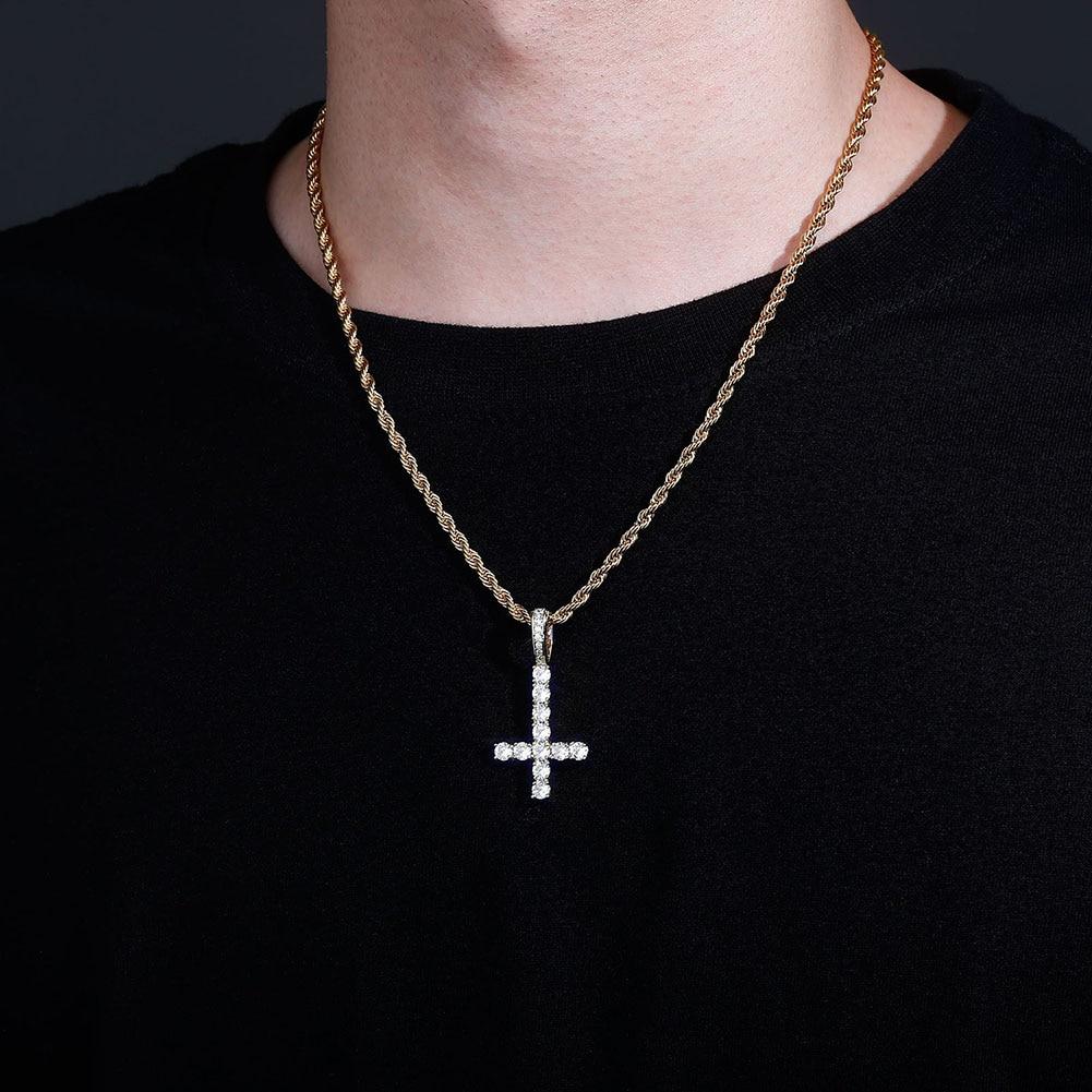 Inverted Diamond Cross Pendant 14K - ICECI