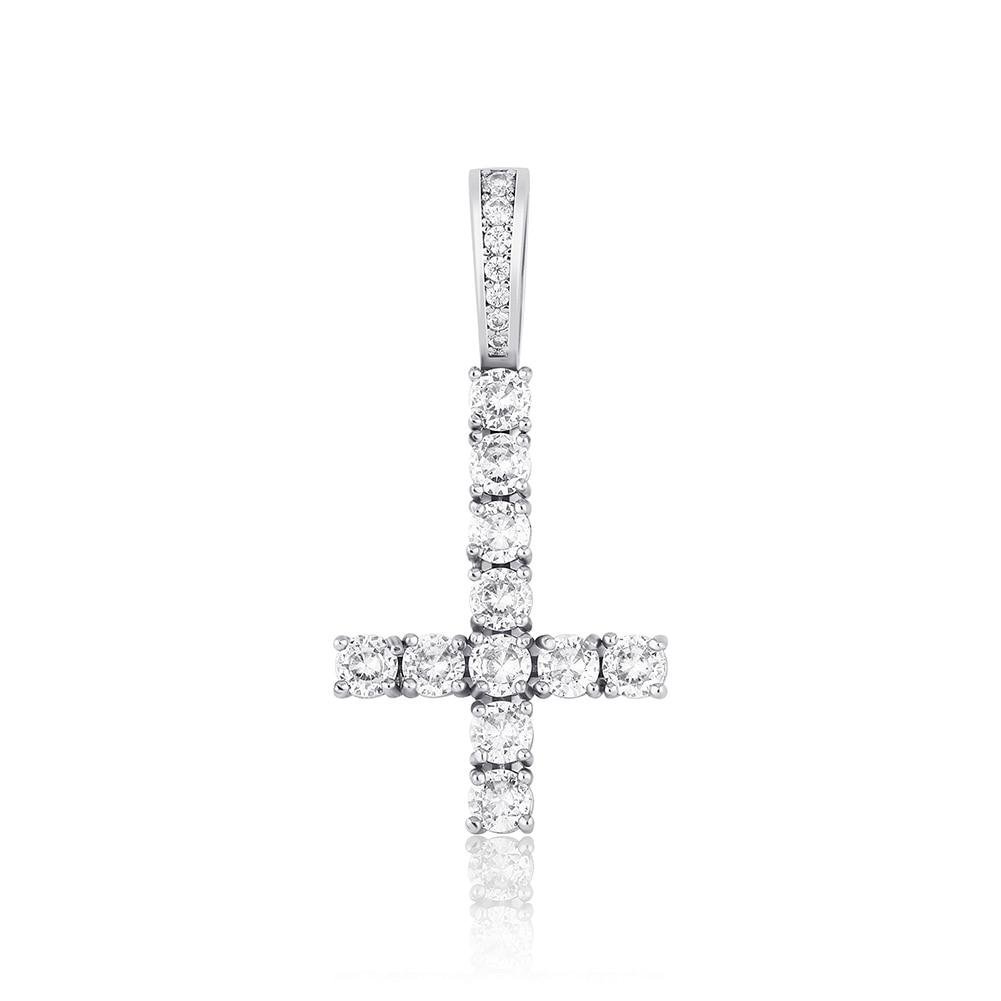 Inverted Diamond Cross Pendant 14K - ICECI