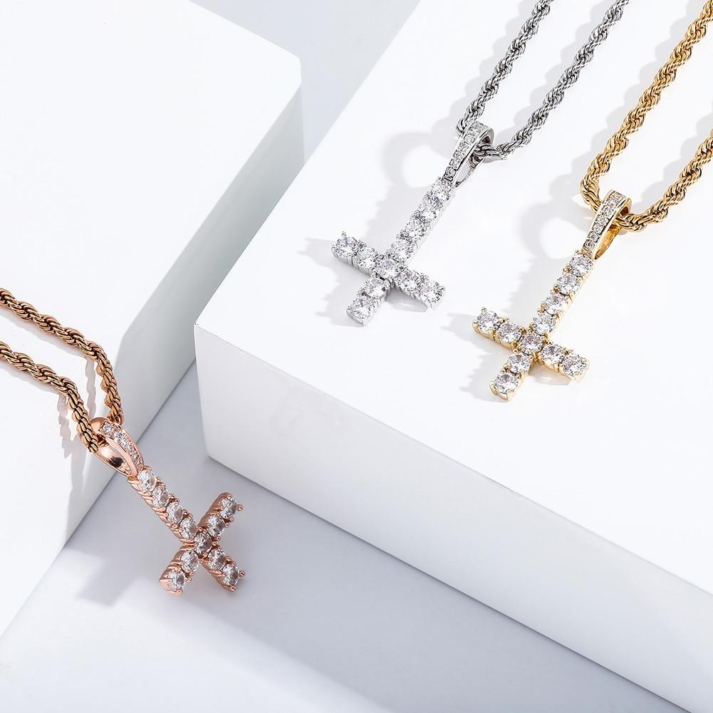 Inverted Diamond Cross Pendant 14K - ICECI