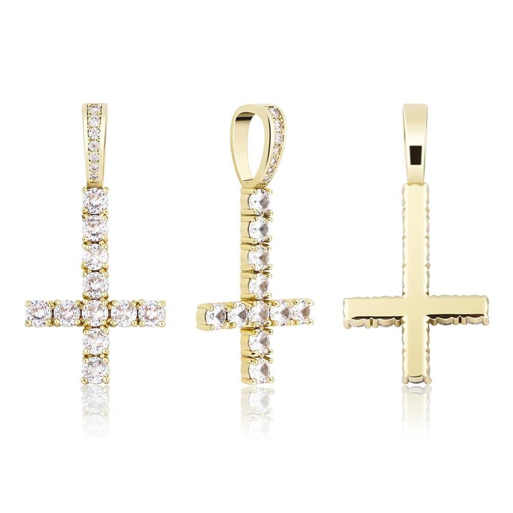 Inverted Diamond Cross Pendant 14K - ICECI
