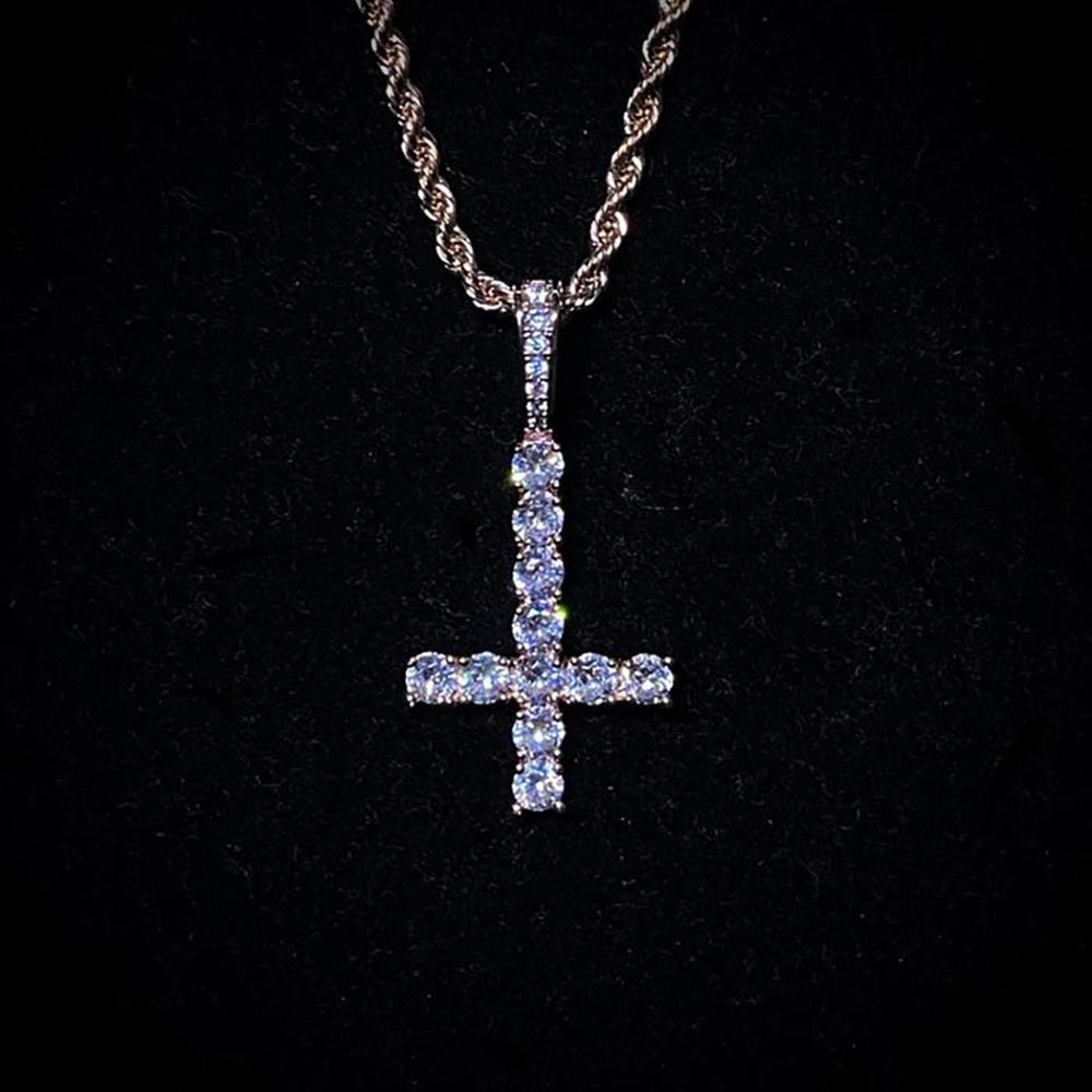 Inverted Diamond Cross Pendant 14K - ICECI