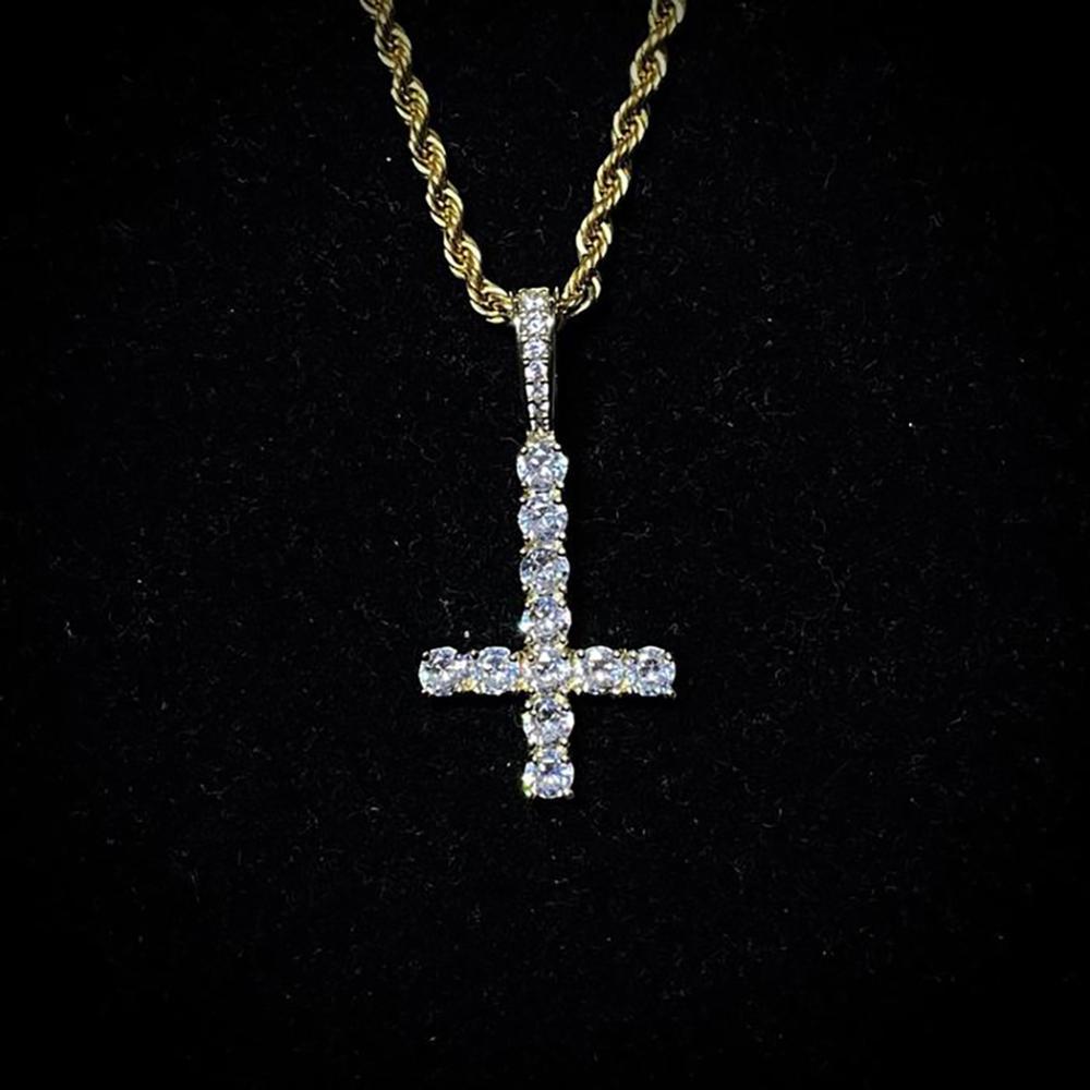 Inverted Diamond Cross Pendant 14K - ICECI