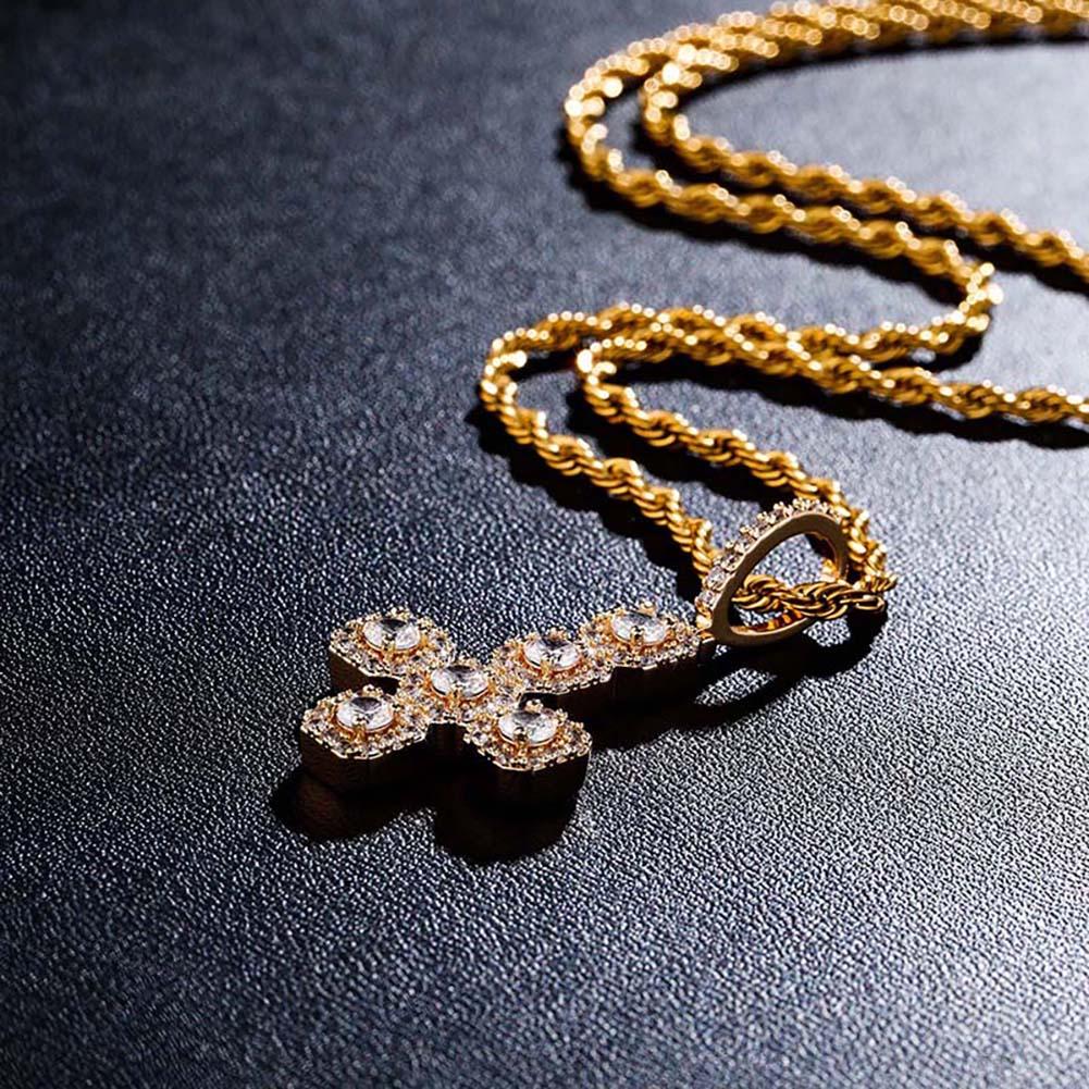 Inverted Gemstone Cross Pendant 14K - ICECI
