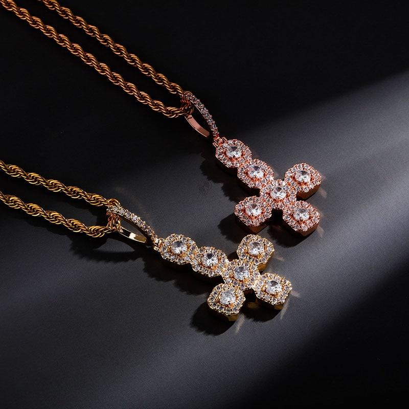 Inverted Gemstone Cross Pendant 14K - ICECI
