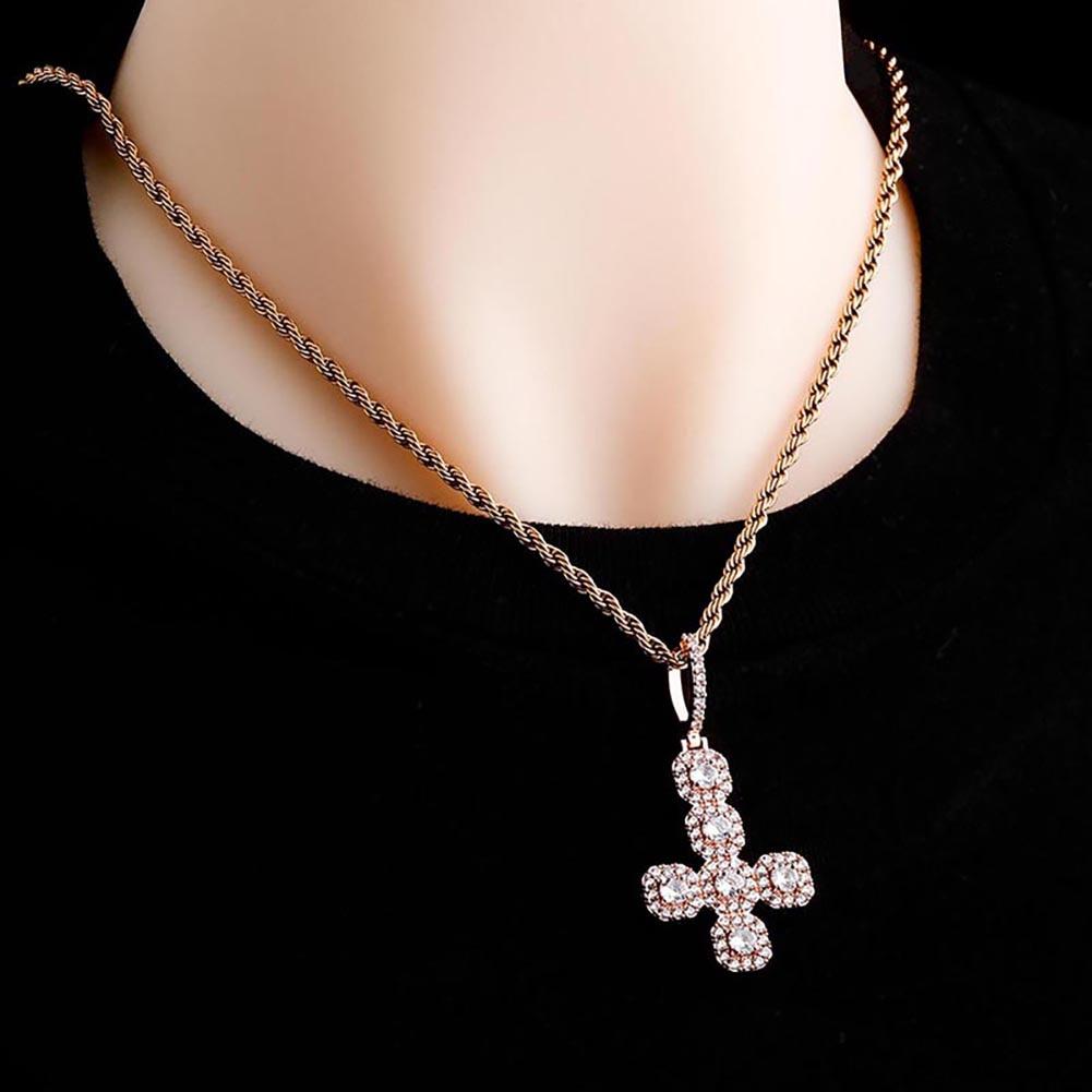 Inverted Gemstone Cross Pendant 14K - ICECI