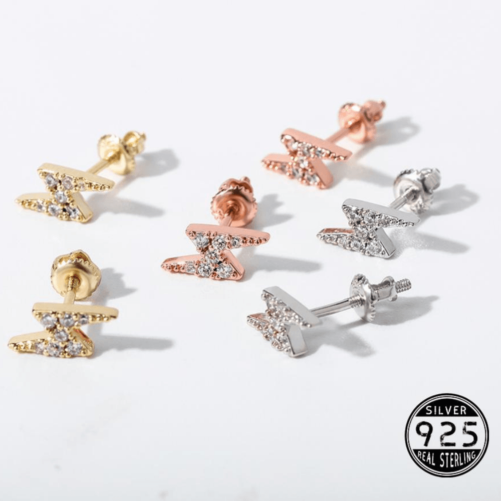 Lightning Bolt Stud Earrings 14K x Sterling Silver - ICECI