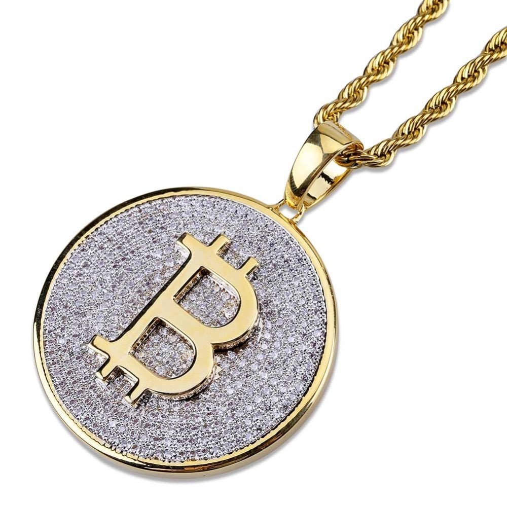 Micro Pave Bitcoin Pendant 18K - ICECI