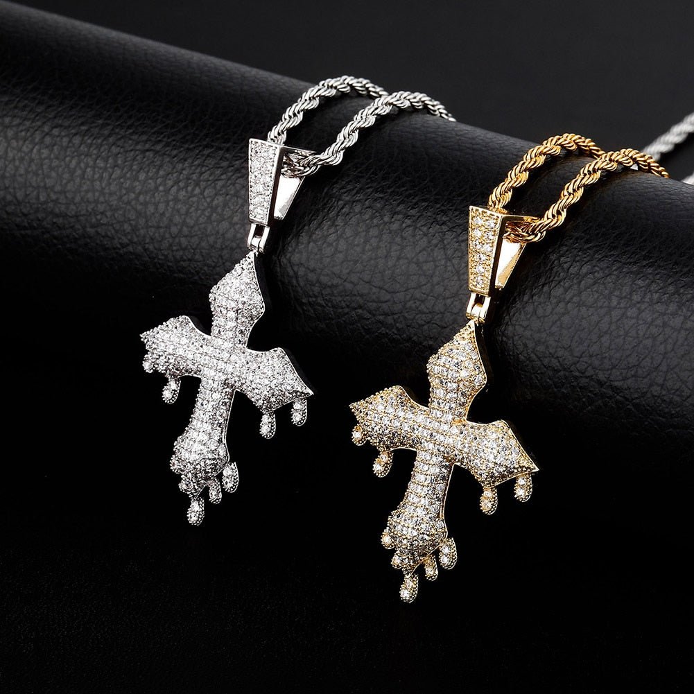 Micro Pave Drip Patonce Cross Pendant 14K - ICECI