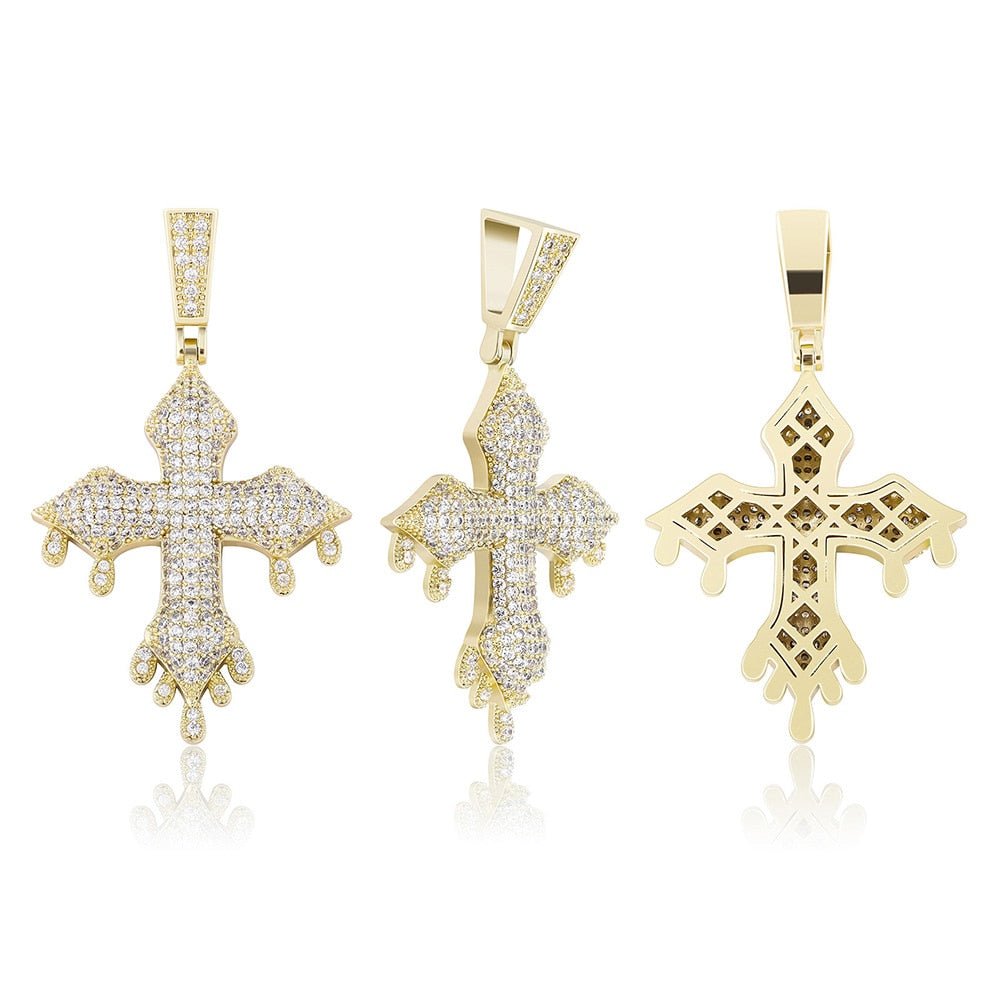 Micro Pave Drip Patonce Cross Pendant 14K - ICECI