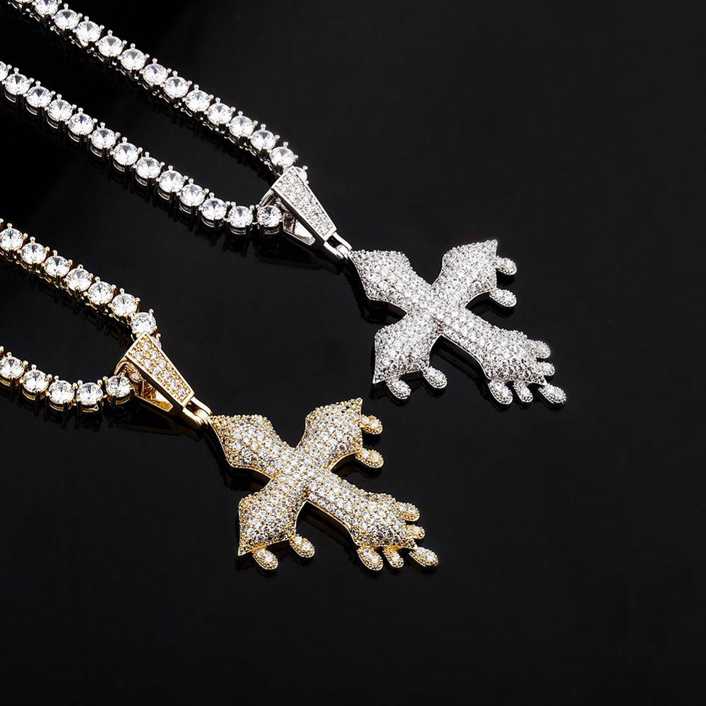 Micro Pave Drip Patonce Cross Pendant 14K - ICECI