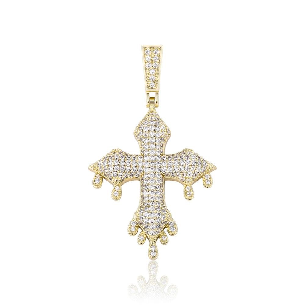 Micro Pave Drip Patonce Cross Pendant 14K - ICECI