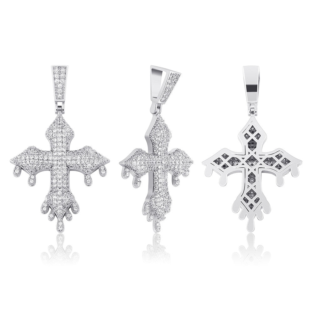 Micro Pave Drip Patonce Cross Pendant 14K - ICECI