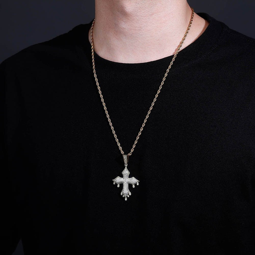 Micro Pave Drip Patonce Cross Pendant 14K - ICECI