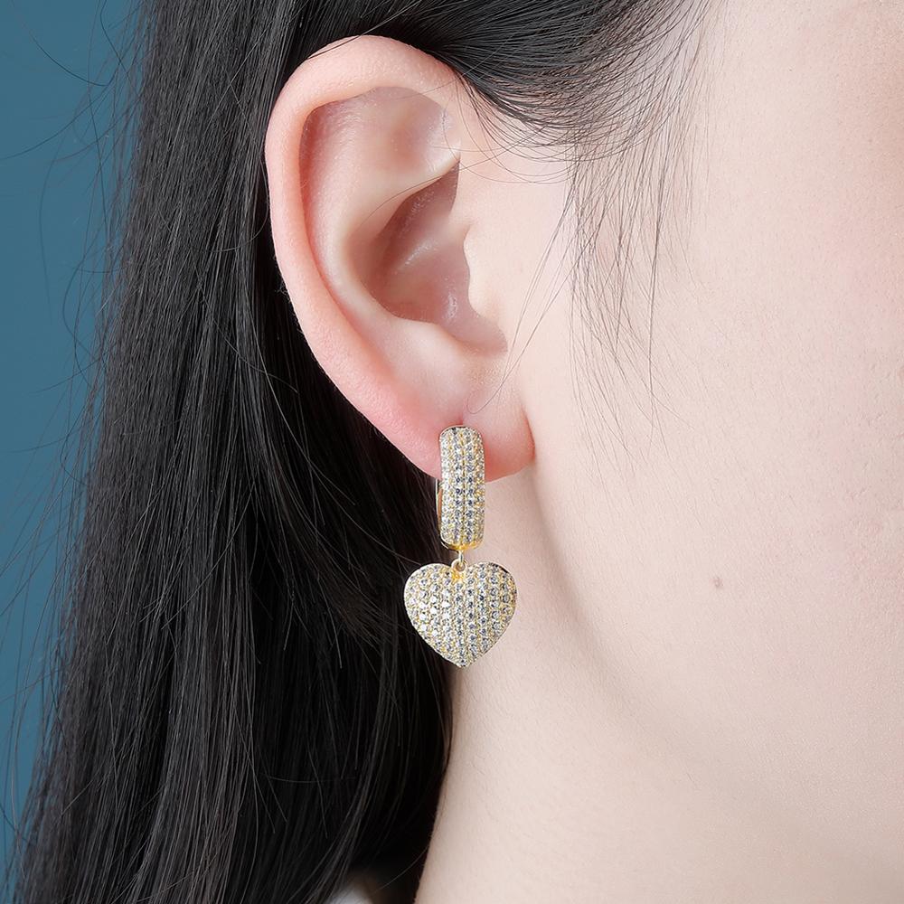 Micro Pave Heart Drop Earrings 14K - ICECI