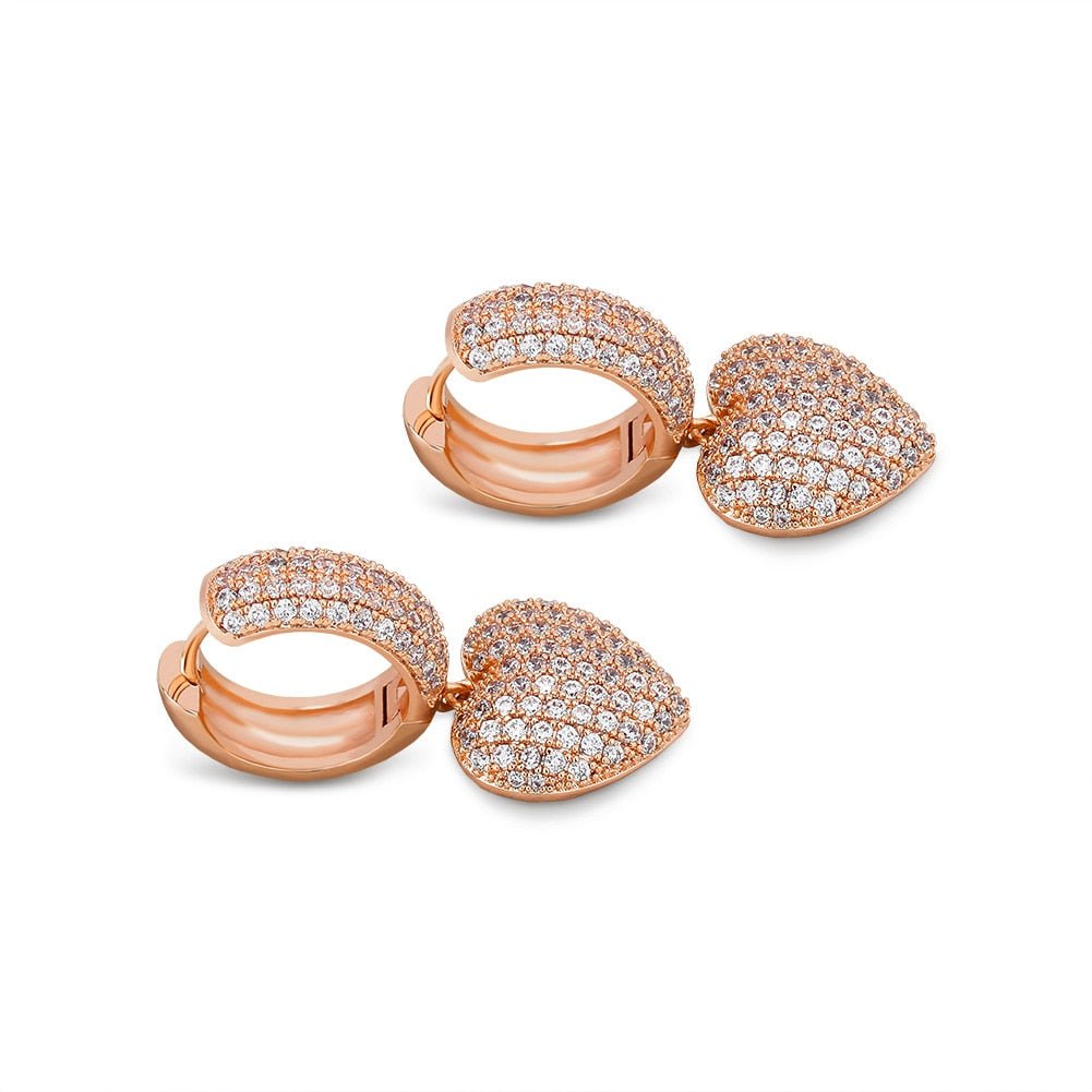 Micro Pave Heart Drop Earrings 14K - ICECI