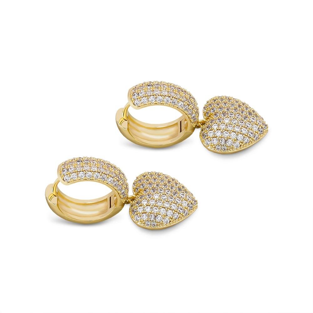Micro Pave Heart Drop Earrings 14K - ICECI