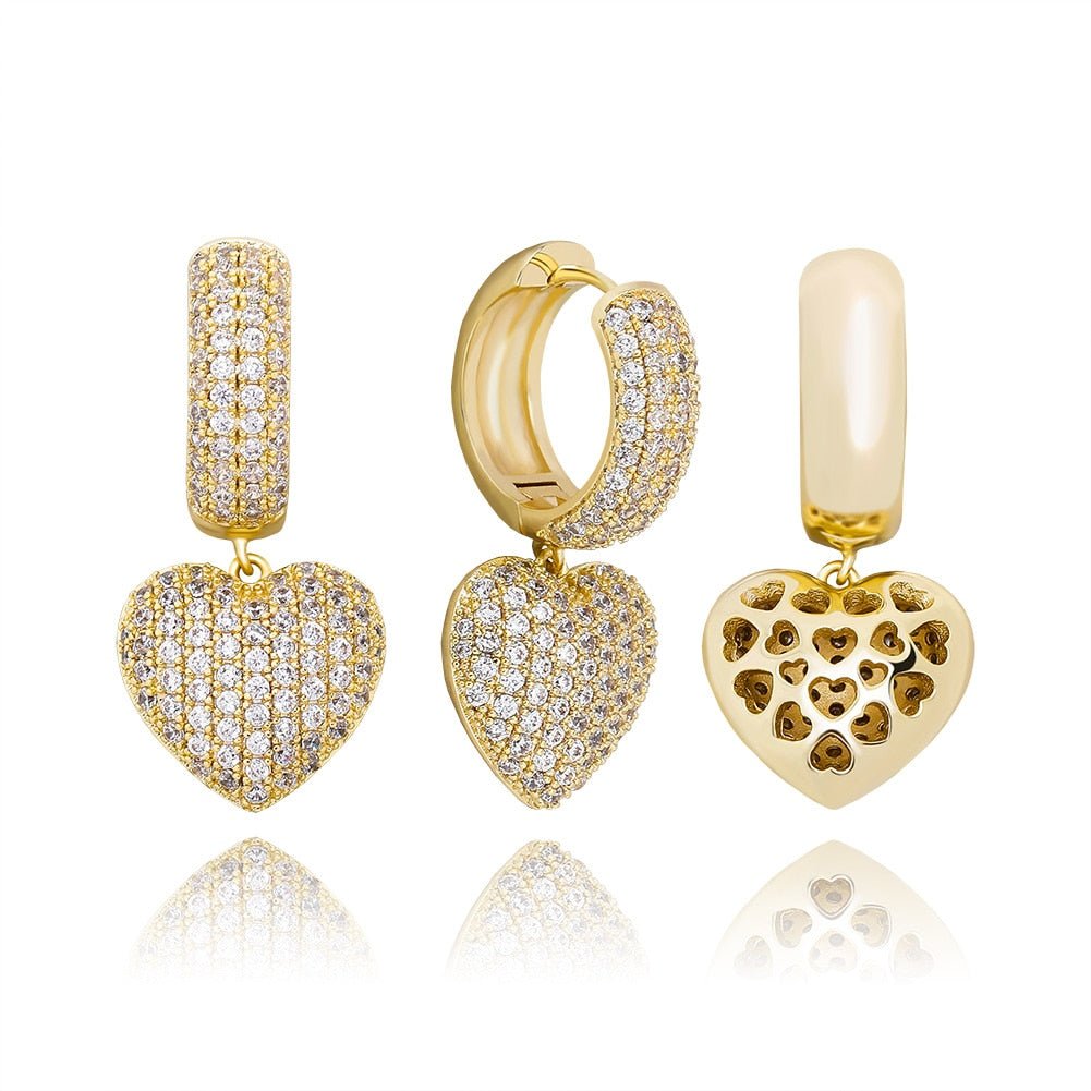 Micro Pave Heart Drop Earrings 14K - ICECI